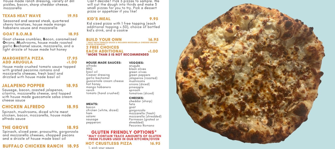 The Grove Wood Fired Pizza Menu